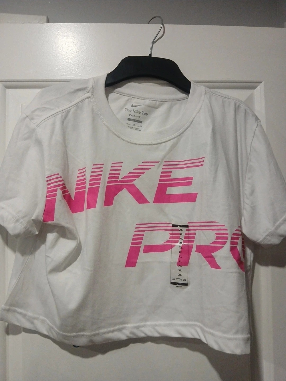Nike White Crop Tee with Pink NIKE PRO Graphic